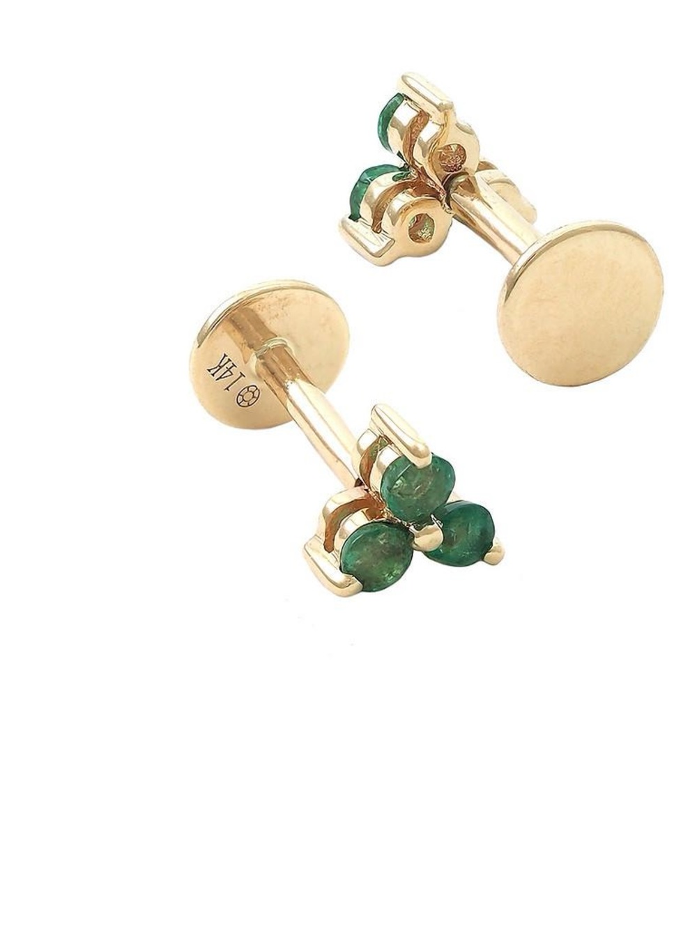 Solid Real Yellow Gold Round Emerald Screw Flat-Back Earrings 4 mm